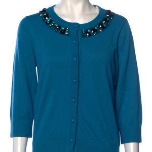 Kate Spade Live Colorfully cardigan gem collar crew neck blue. Crystal embellish
